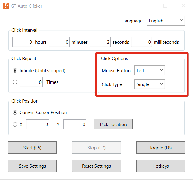 Adjust Click Options