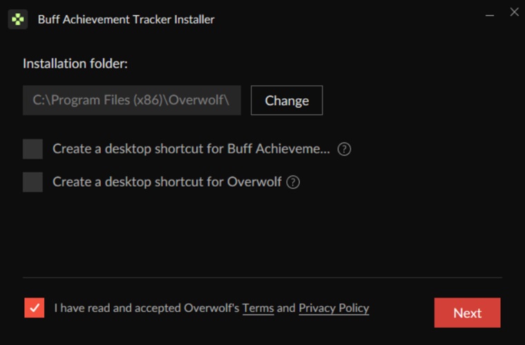 Buff setup - Installation folder and ToS agreement step