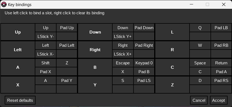 Key Bindings screen of Pokémon Infinite Fusion