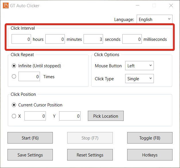 Setup Click Interval