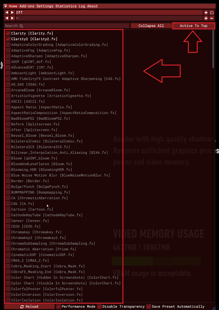Using GShade in game