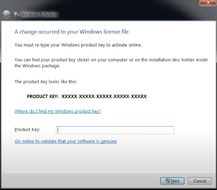 Activating Windows 7 legally by entering legit product key.