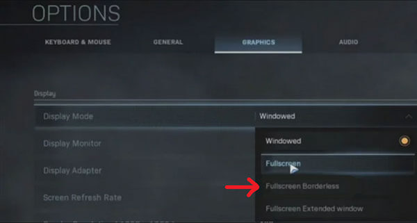 Change Display Mode to Fullscreen Borderless