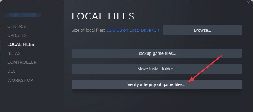 Click on Verify integrity of game files.