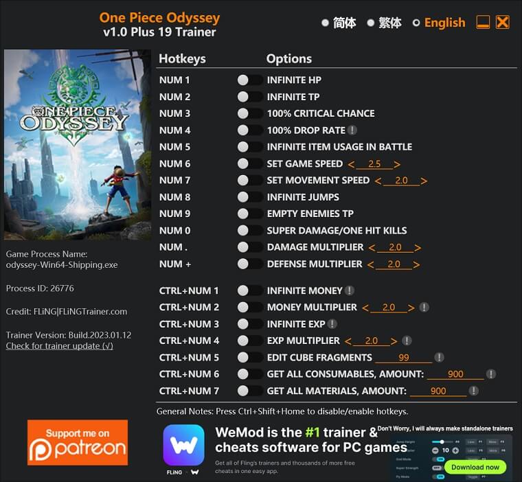 Download One Piece Odyssey Trainer from FLiNG Trainer.