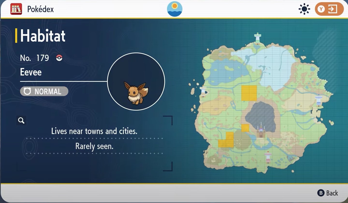 Spawn locations of Eevee