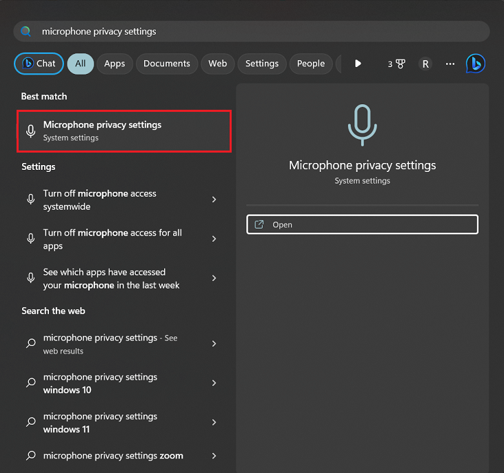 Microphone privacy settings