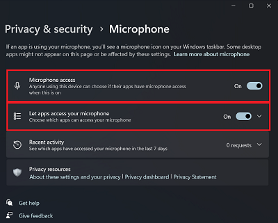 Microphone access options