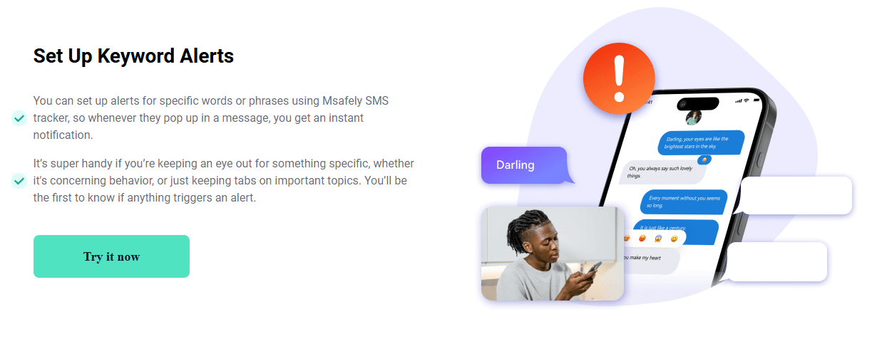 Msafely can setup keyword alert