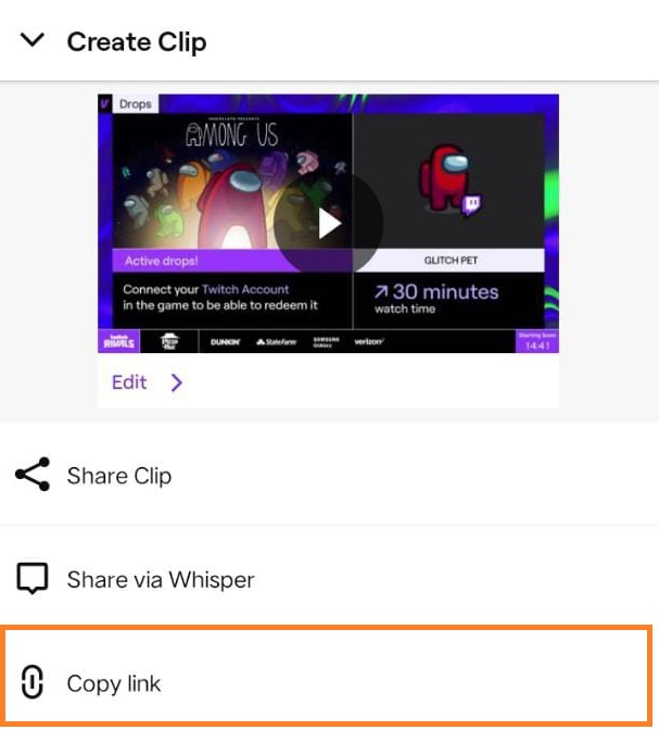 Select Copy Link of the clip