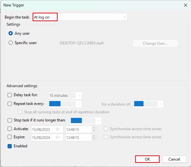 Creating task with Task Schedular to automate Logitech G Hub processes launch pic 2