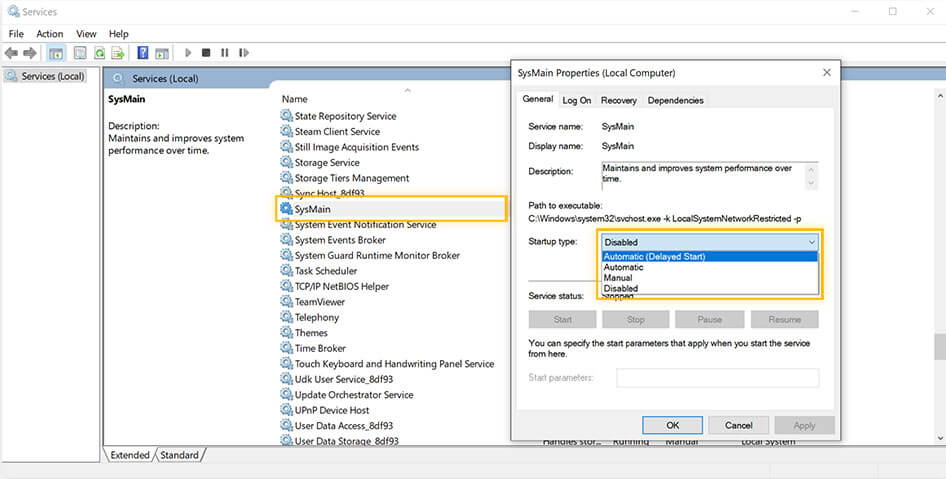 How to Turn off SuperFetch using Services in Windows 10