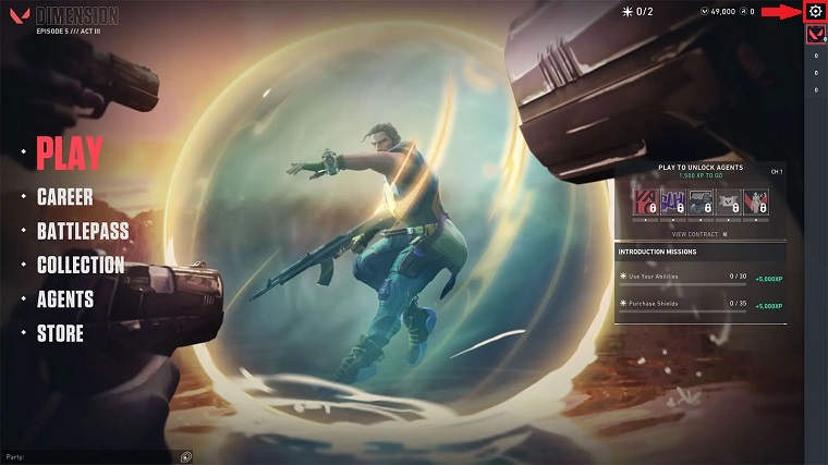 Valorant main menu.