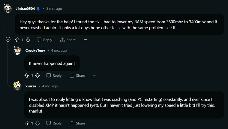 Lowering DRAM speed and Disabling XMP profile crash fix.