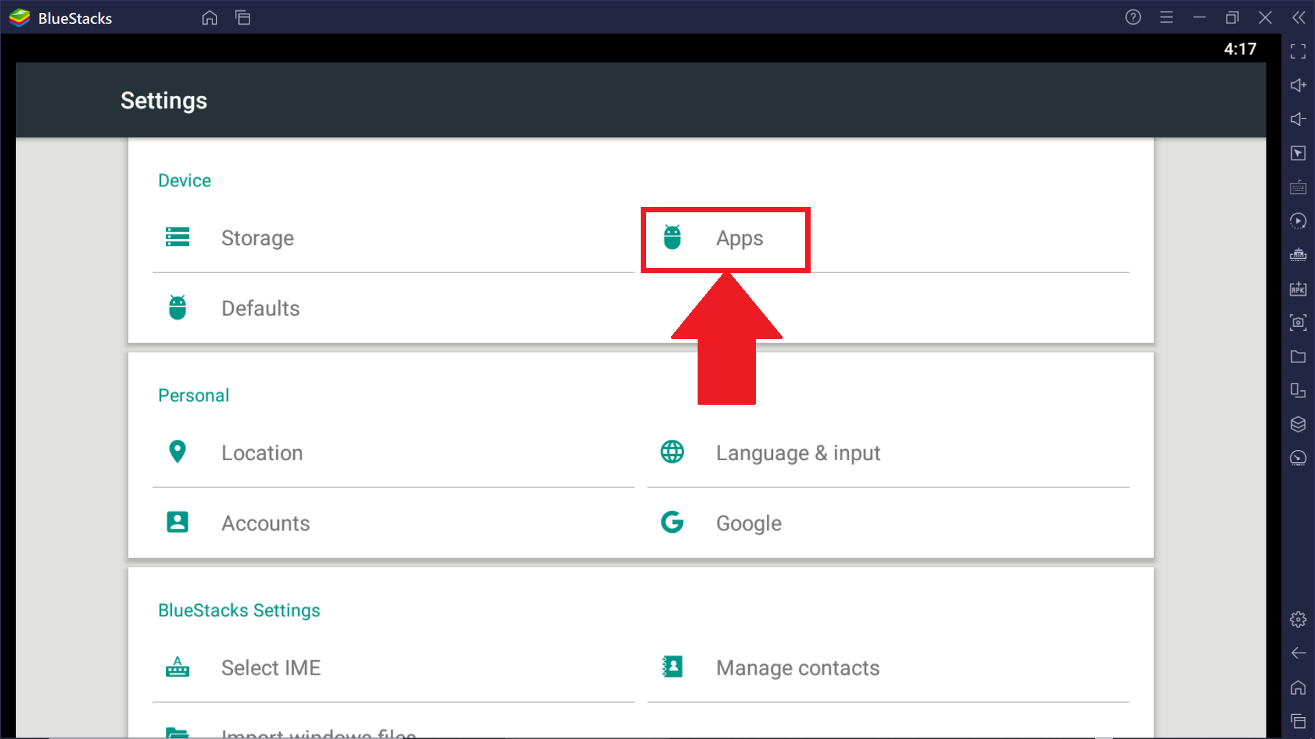 click on "Apps on Blue Stacks