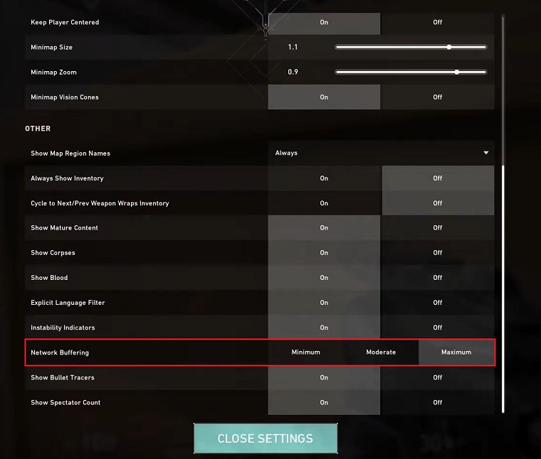 Set Network Buffering to Moderate or Maximum