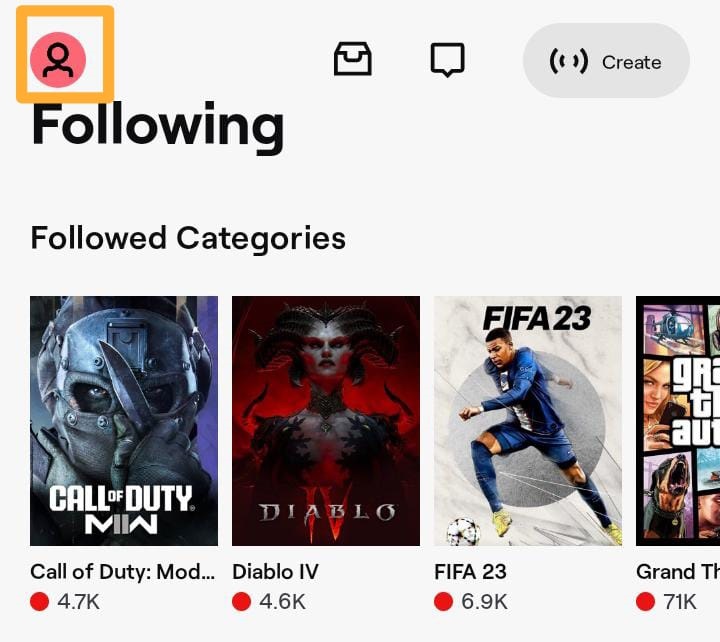 tap on your Twitch profile icon